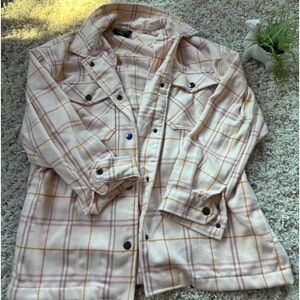Light pink and white womens cute spring fall pastel fashion flannel.